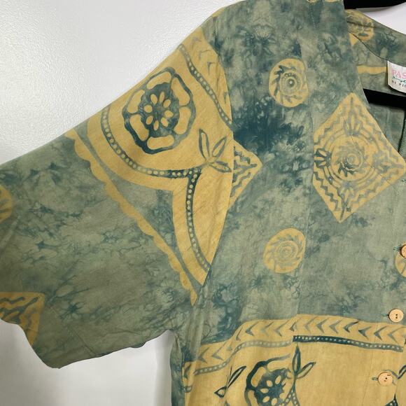 Vtg Passports Pier One Dress Tunic Button Up Aztec Half Sleeve L 90s Boho Rare - Picture 3 of 12